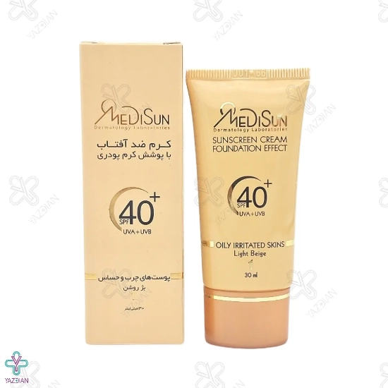 کرم ضد آفتاب SPF 40 مدیسان پوشش کرم پودری پوست چرب و حساس - بژ روشن