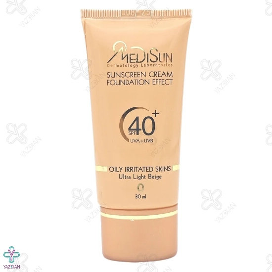 کرم ضد آفتاب SPF 40 مدیسان با پوشش کرم پودر پوست چرب و حساس - بژ خیلی روشن