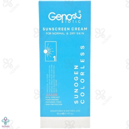کرم ضد آفتاب پوست خشک و معمولی SPF50 ژنوبایوتیک - بی‌رنگ