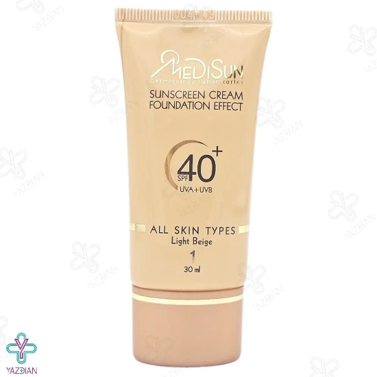 کرم ضد آفتاب SPF 40 مدیسان با پوشش کرم پودر مناسب انواع پوست - بژ روشن	