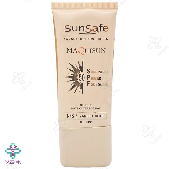 کرم ضد آفتاب SPF50 پودری و پرایمری سان سیف - بژ وانیلی